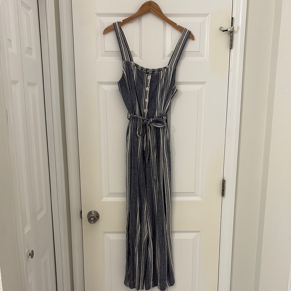 Rails Navy and White Striped Jumpsuit